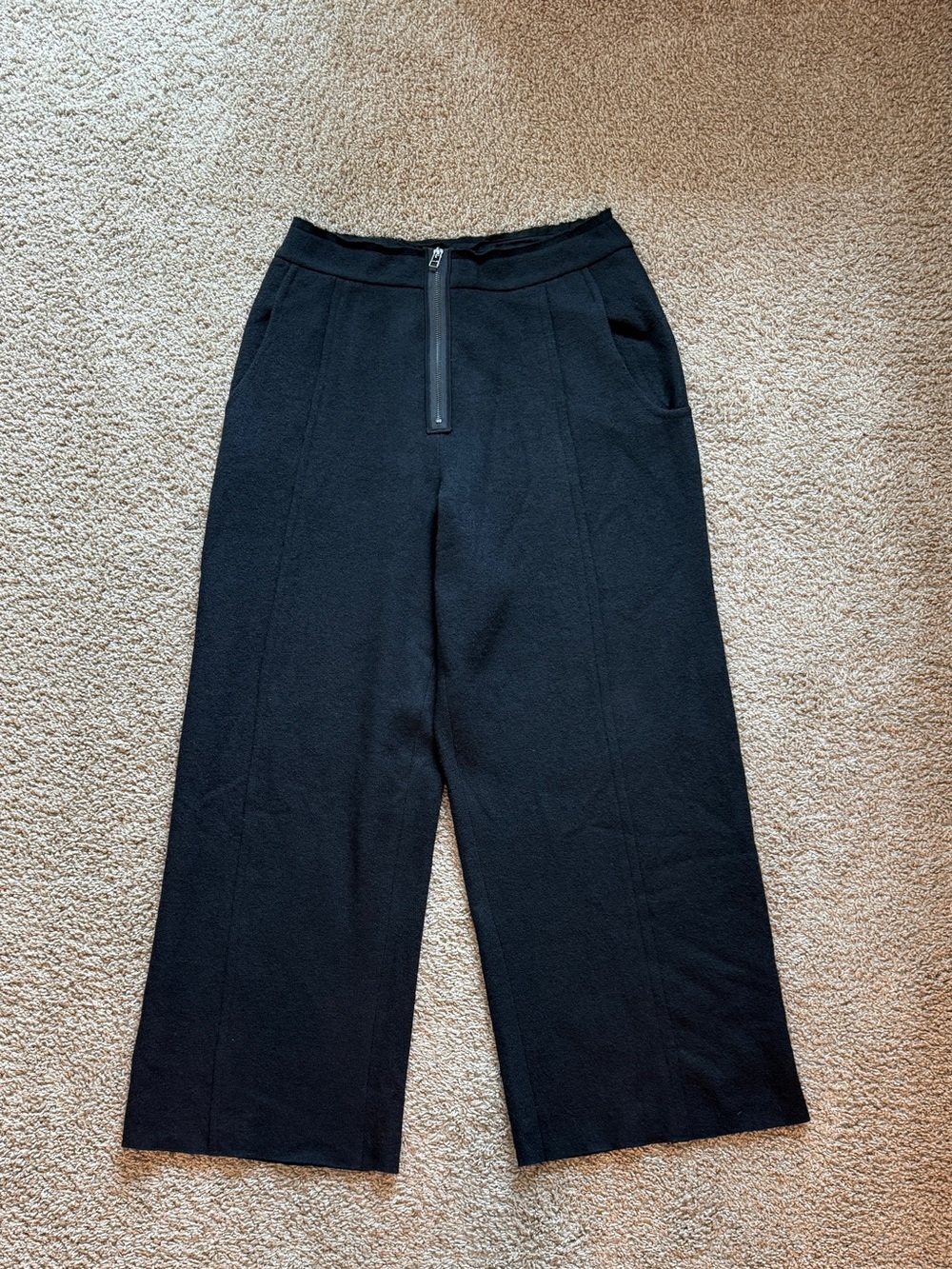 Rundholz Wool Black Ankle-Cropped Wide-Leg Pants - Classic Straight Cut